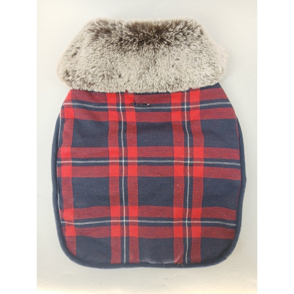 Janie and Jack Plaid Dog Jacket Medium Red Navy Faux Fur Trim Holiday